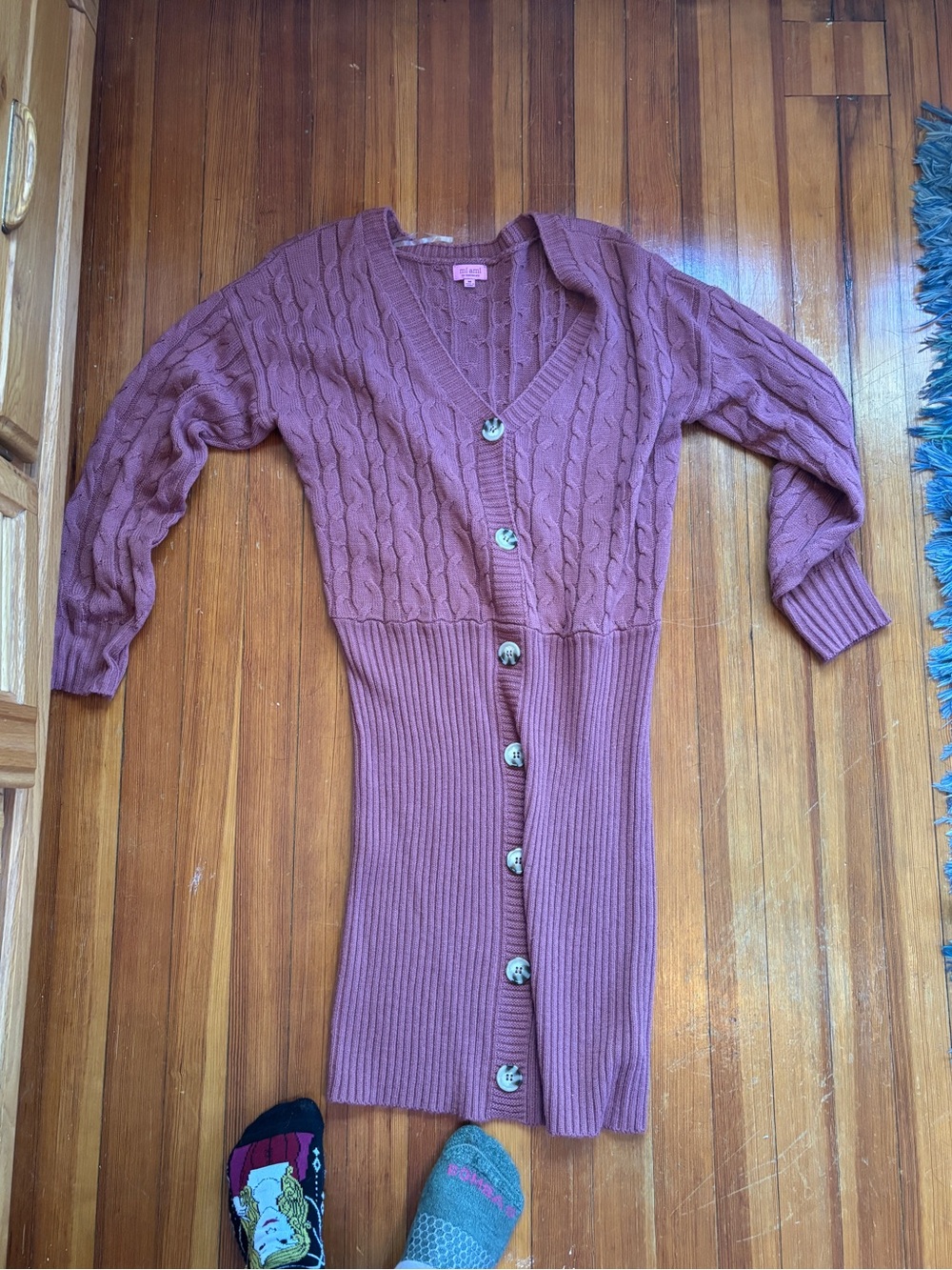 miami Dusty Mauve Cable-Knit Button-Front Long Cardigan